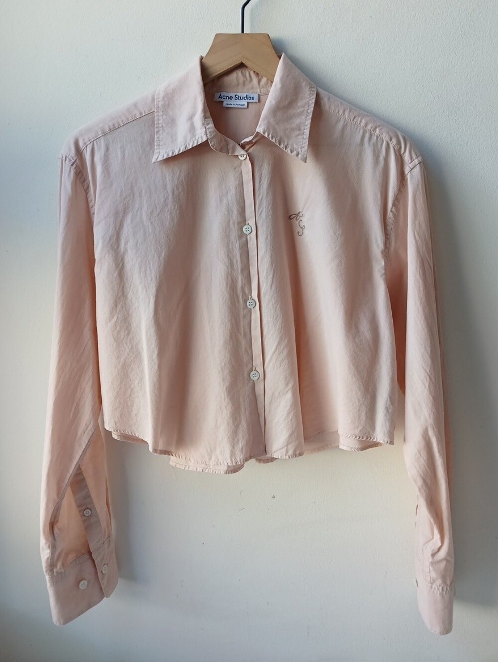 Acne Studios Crop Button Front Shirt Light Pink Women's EU 36 US 4